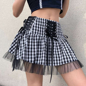 Women E-girl Gothic Lace Mini Pleated Harajuku Streetwear Skirt