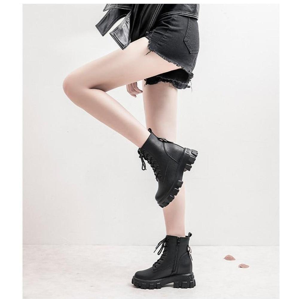 Women's Genuine Leather Ankle Shoes Boots Zipper Platform