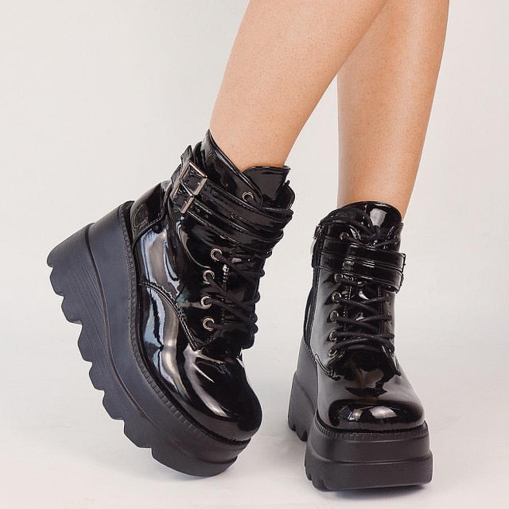 Women Gothic Style High Heels Front Zipper Ankle Platform Boots