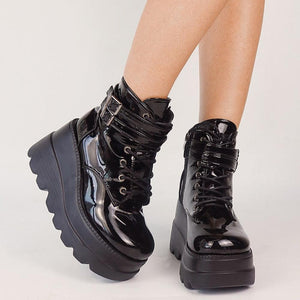 Women Gothic Style High Heels Front Zipper Ankle Platform Boots