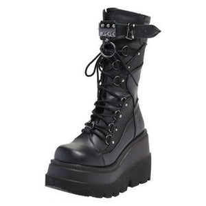 Women Gothic Style High Heels Front Zipper Ankle Platform Boots