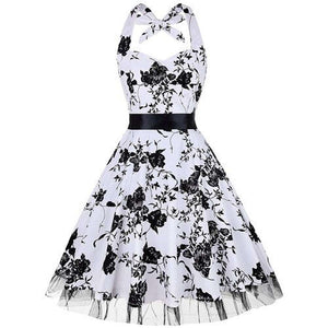 Women Vintage Halter Polka Dot Floral Retro Rockabilly Cocktail Swing Lace Tea Dresses