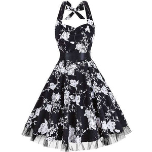 Women Vintage Halter Polka Dot Floral Retro Rockabilly Cocktail Swing Lace Tea Dresses