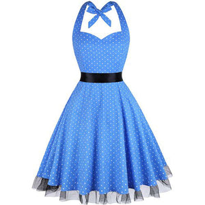 Women Vintage Halter Polka Dot Floral Retro Rockabilly Cocktail Swing Lace Tea Dresses