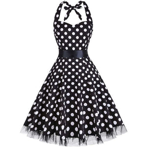 Women Vintage Halter Polka Dot Floral Retro Rockabilly Cocktail Swing Lace Tea Dresses