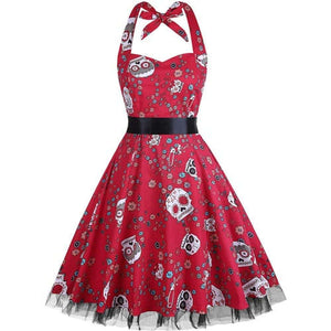 Women Vintage Halter Polka Dot Floral Retro Rockabilly Cocktail Swing Lace Tea Dresses