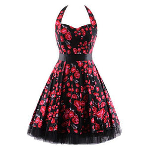 Women Vintage Halter Polka Dot Floral Retro Rockabilly Cocktail Swing Lace Tea Dresses
