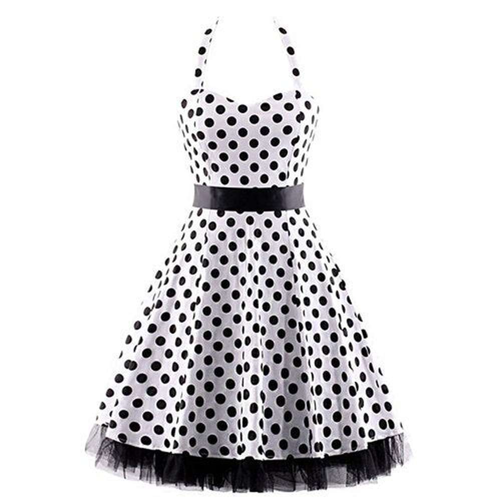 Women Vintage Halter Polka Dot Floral Retro Rockabilly Cocktail Swing Lace Tea Dresses
