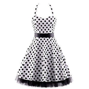 Women Vintage Halter Polka Dot Floral Retro Rockabilly Cocktail Swing Lace Tea Dresses