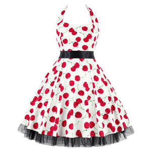 Women Vintage Halter Polka Dot Floral Retro Rockabilly Cocktail Swing Lace Tea Dresses