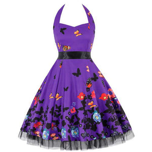 Women Vintage Halter Polka Dot Floral Retro Rockabilly Cocktail Swing Lace Tea Dresses