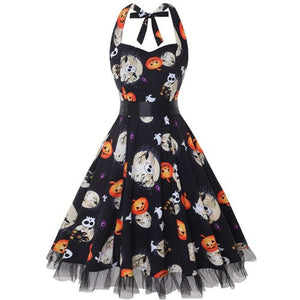Women Vintage Halter Polka Dot Floral Retro Rockabilly Cocktail Swing Lace Tea Dresses