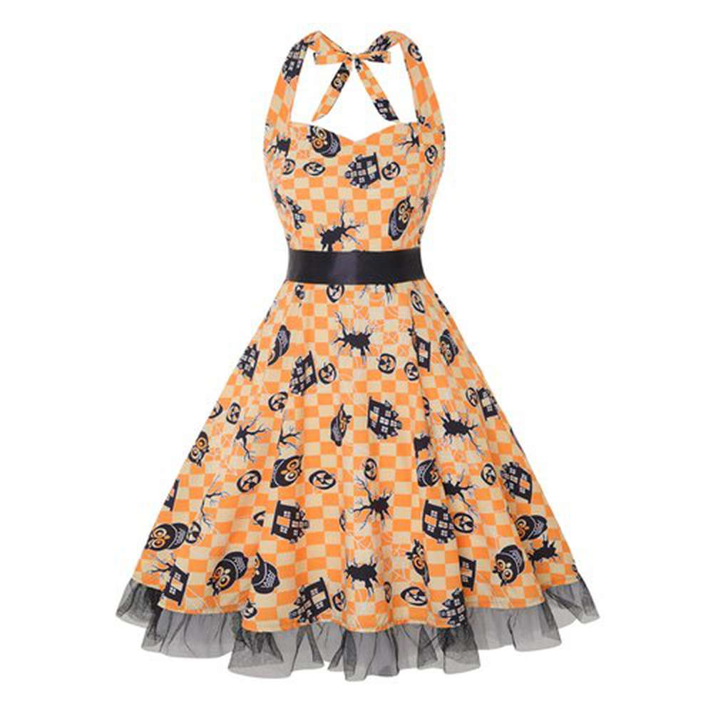 Women Vintage Halter Polka Dot Floral Retro Rockabilly Cocktail Swing Lace Tea Dresses