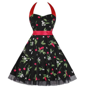 Women Vintage Halter Polka Dot Floral Retro Rockabilly Cocktail Swing Lace Tea Dresses
