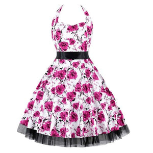 Women Vintage Halter Polka Dot Floral Retro Rockabilly Cocktail Swing Lace Tea Dresses