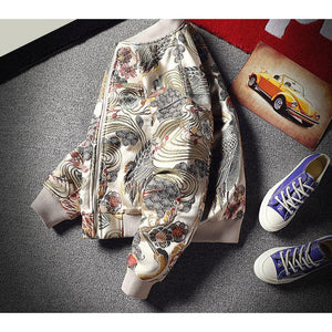 Women Embroidery Baseball Jacket Zipper Bomber