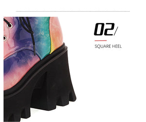 Women Colourful Handmade Motorcycle Ankle Boots Platform Chunky Heels