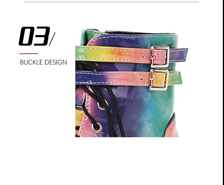 Women Colourful Handmade Motorcycle Ankle Boots Platform Chunky Heels