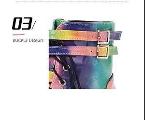 Women Colourful Handmade Motorcycle Ankle Boots Platform Chunky Heels