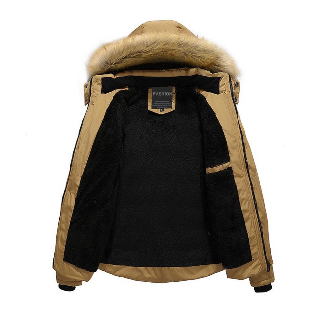 Men Brand Thick Fleece Jacket Hat Parkas Fur Collar Detachable Jackets