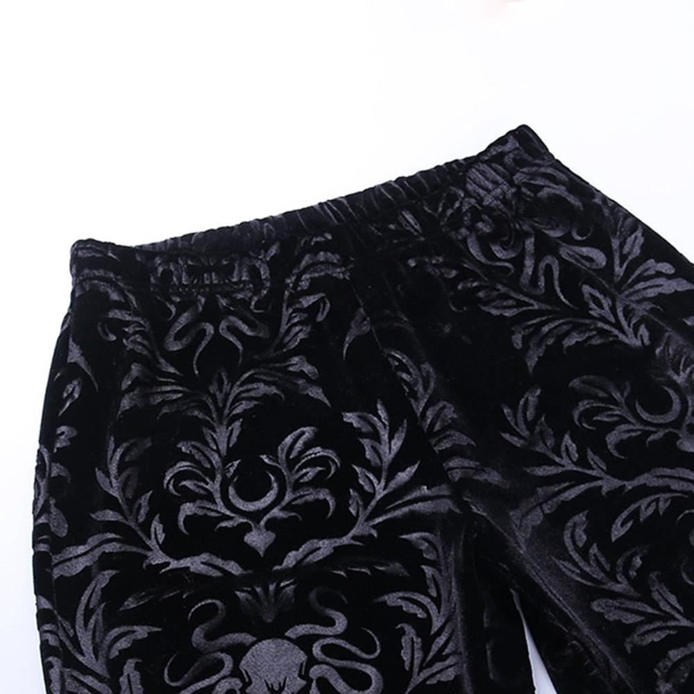 Women Retro Gothic Print Black Pants Goth Harajuku High Waist Flared Pants