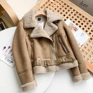 Women Moto Bike Coat Chic Sashes Faux Leather Outwear Jacket