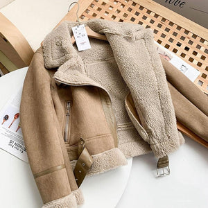 Women Moto Bike Coat Chic Sashes Faux Leather Outwear Jacket