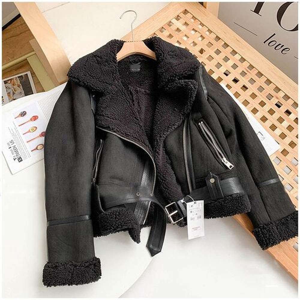 Women Moto Bike Coat Chic Sashes Faux Leather Outwear Jacket