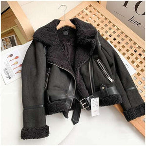 Women Moto Bike Coat Chic Sashes Faux Leather Outwear Jacket