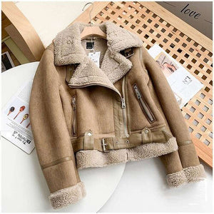 Women Moto Bike Coat Chic Sashes Faux Leather Outwear Jacket