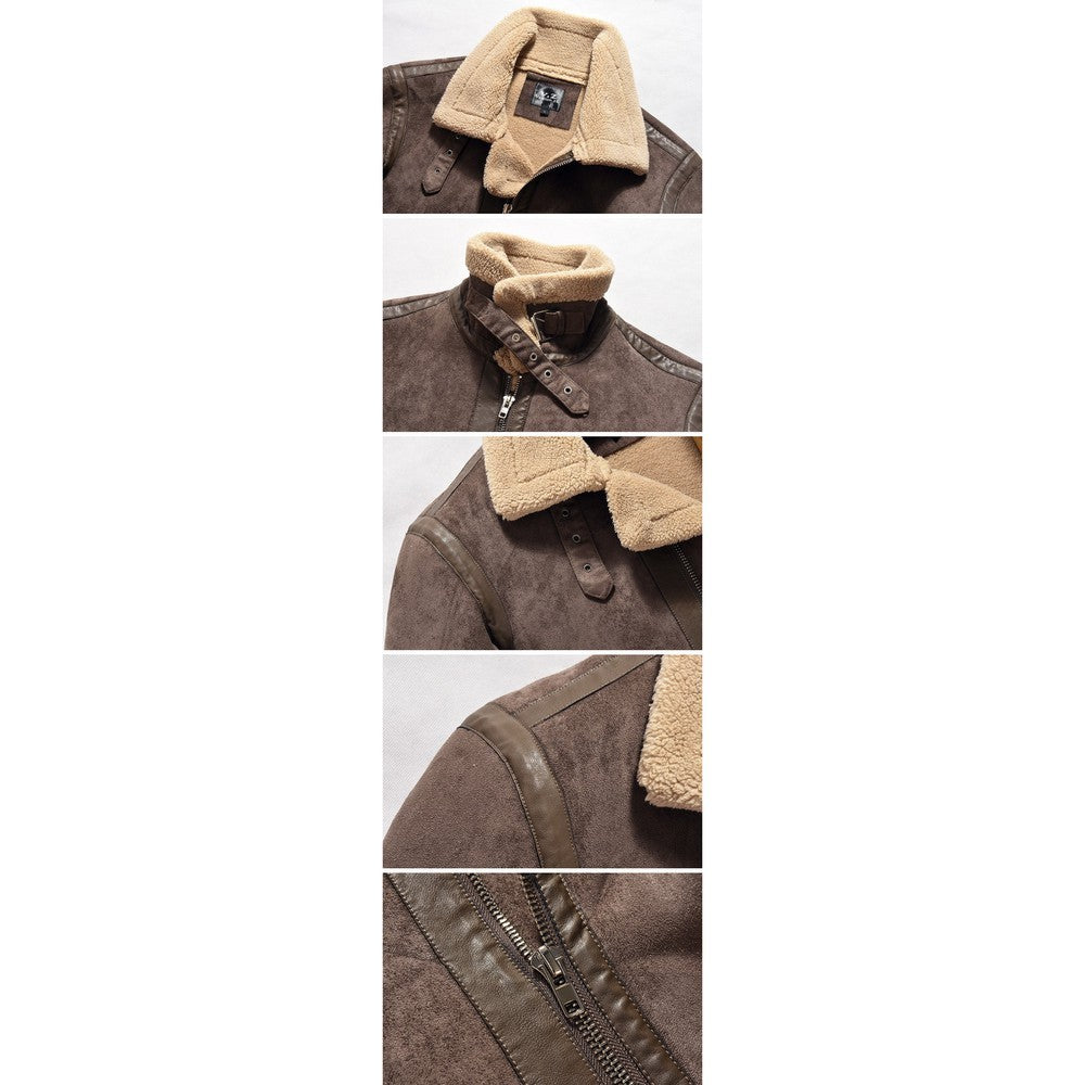 Men Thick PU Leather Lapel Locomotive Slim-fit Coats