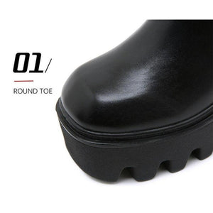 Women Motorcycle Boots Square High Heels Thich Platform Ankle Boots