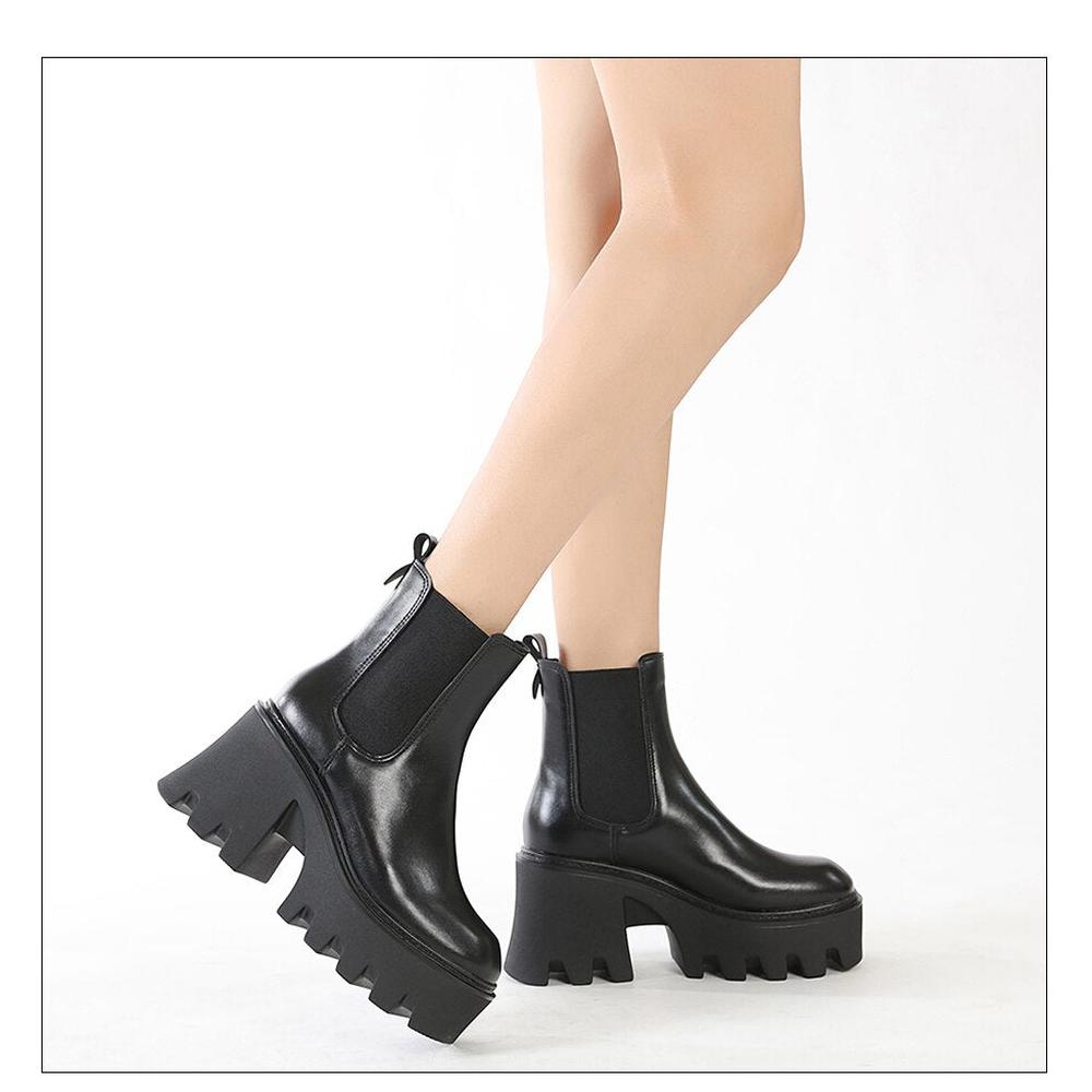 Women Motorcycle Boots Square High Heels Thich Platform Ankle Boots