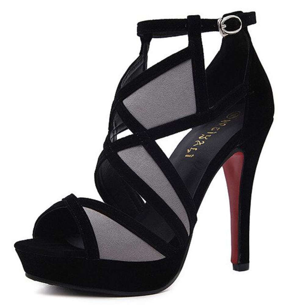 Women Thin Heel Mixed Color Buckle Shoes Comfy Elegant Sandal Heel