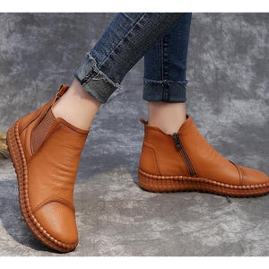 Women Genuine Leather Boots Handmade Ankle Boots Casual Flat Shoes