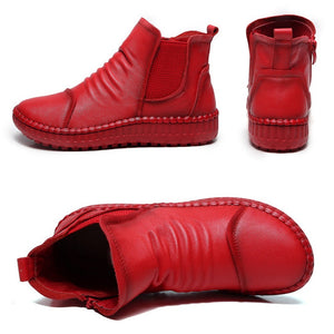 Women Genuine Leather Boots Handmade Ankle Boots Casual Flat Shoes