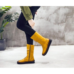 Women Handmade Retro Flat Boots Genuine Leather Boots