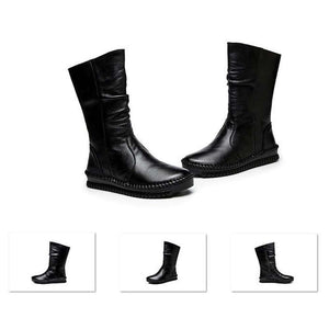 Women Handmade Retro Flat Boots Genuine Leather Boots