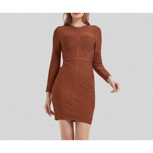 Women Bandage Full Sleeve O Neck Back Zip Bodycon Mini Dress
