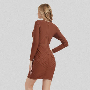 Women Bandage Full Sleeve O Neck Back Zip Bodycon Mini Dress