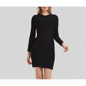 Women Bandage Full Sleeve O Neck Back Zip Bodycon Mini Dress