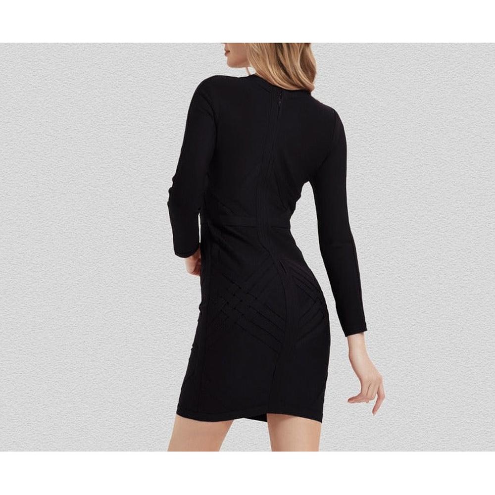 Women Bandage Full Sleeve O Neck Back Zip Bodycon Mini Dress