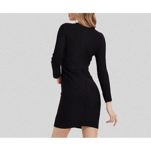 Women Bandage Full Sleeve O Neck Back Zip Bodycon Mini Dress
