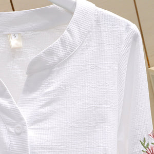 Women Cotton Slim Embroidery Casual Shirt