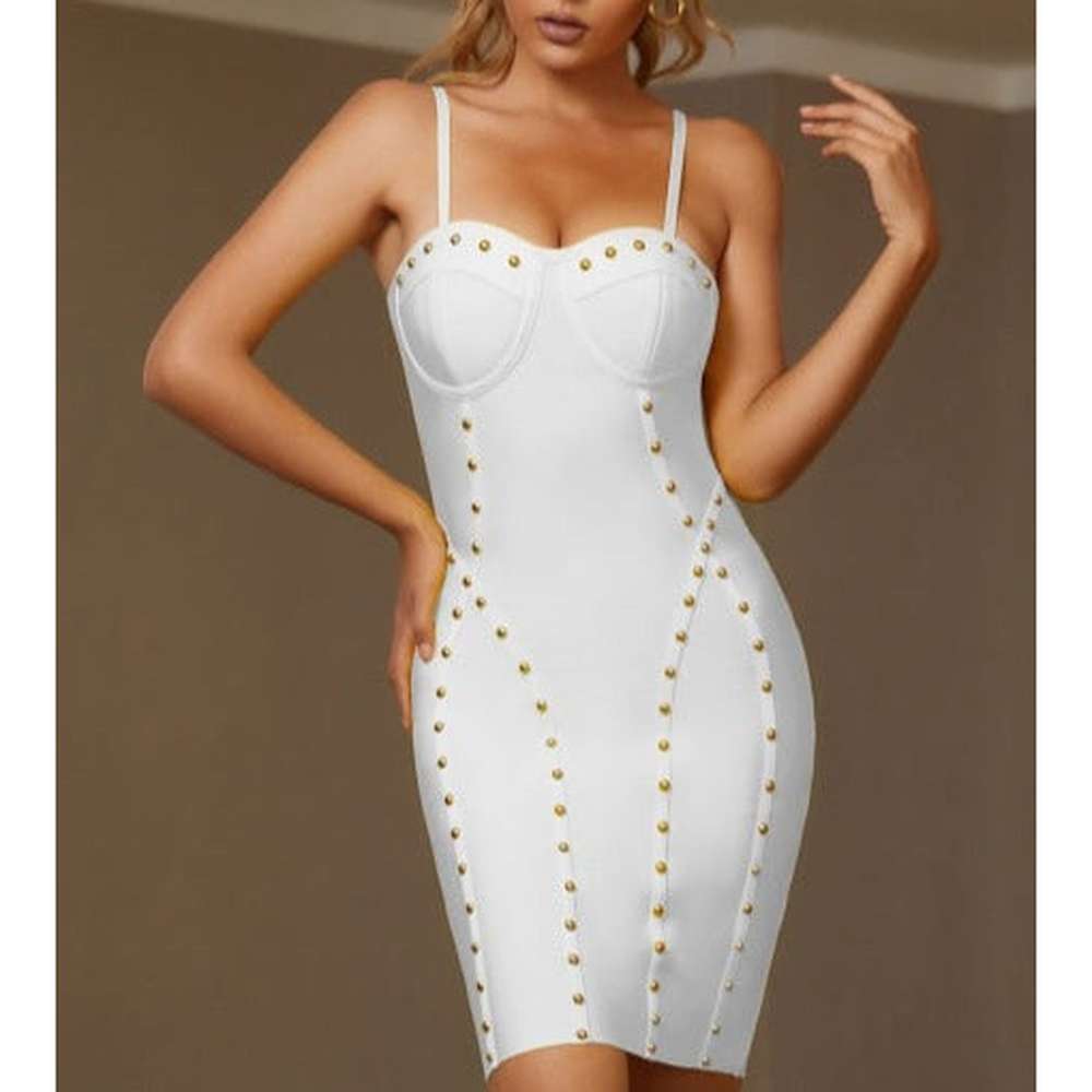 Women Spaghetti Strap Sleeveless Bandage Beading Mini Dress