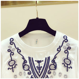Women Embroidery Blouse Chiffon Long sleeved Shirt