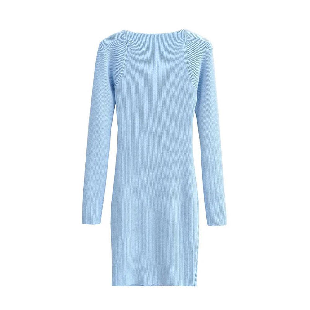 Women Elegant Square Neck Ribbed Knitted Dresses