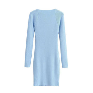 Women Elegant Square Neck Ribbed Knitted Dresses