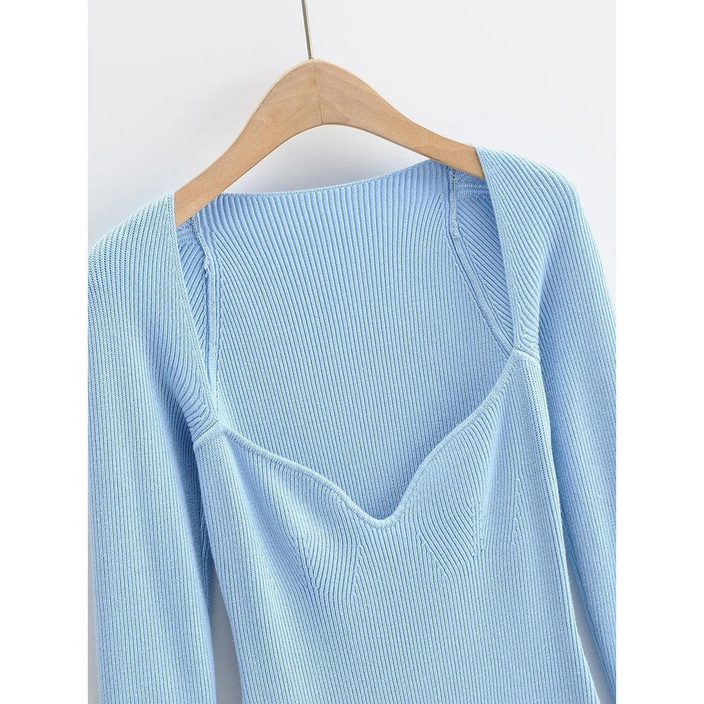 Women Elegant Square Neck Ribbed Knitted Dresses