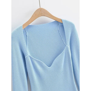 Women Elegant Square Neck Ribbed Knitted Dresses